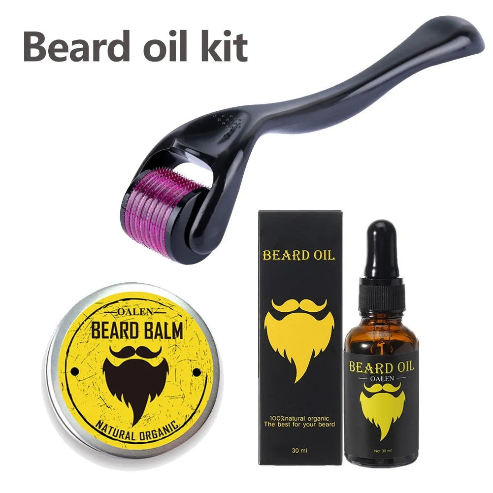 Men's 4-Piece Beard Growth Kit with Growth Enhancer Oil, Leave-in Conditioner, and Comb