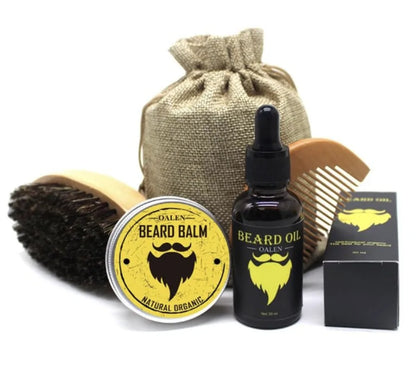 Men's 4-Piece Beard Growth Kit with Growth Enhancer Oil, Leave-in Conditioner, and Comb