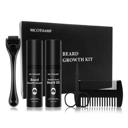 Men's 4-Piece Beard Growth Kit with Growth Enhancer Oil, Leave-in Conditioner, and Comb